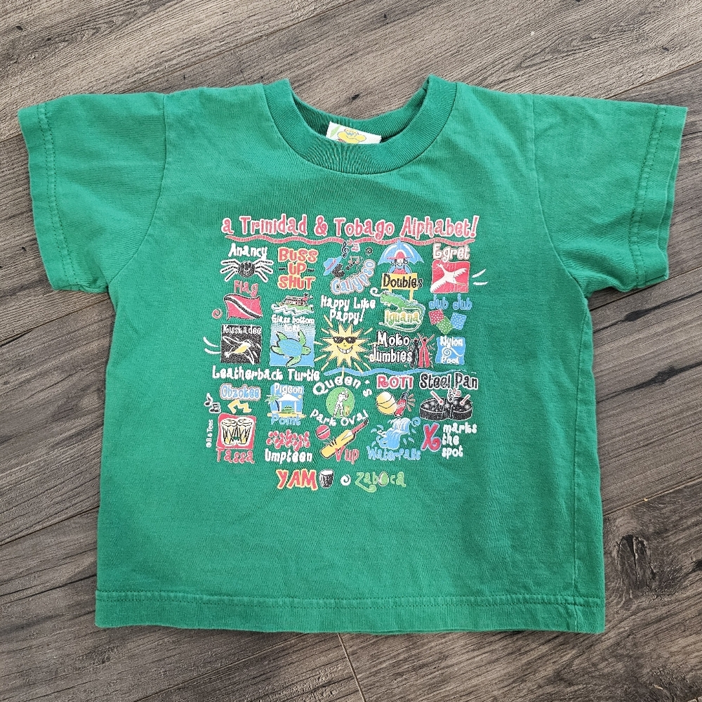 Green Kids 3t szS Trinidad Alphabet T-Shirt West Indies Vacation Summer Spring